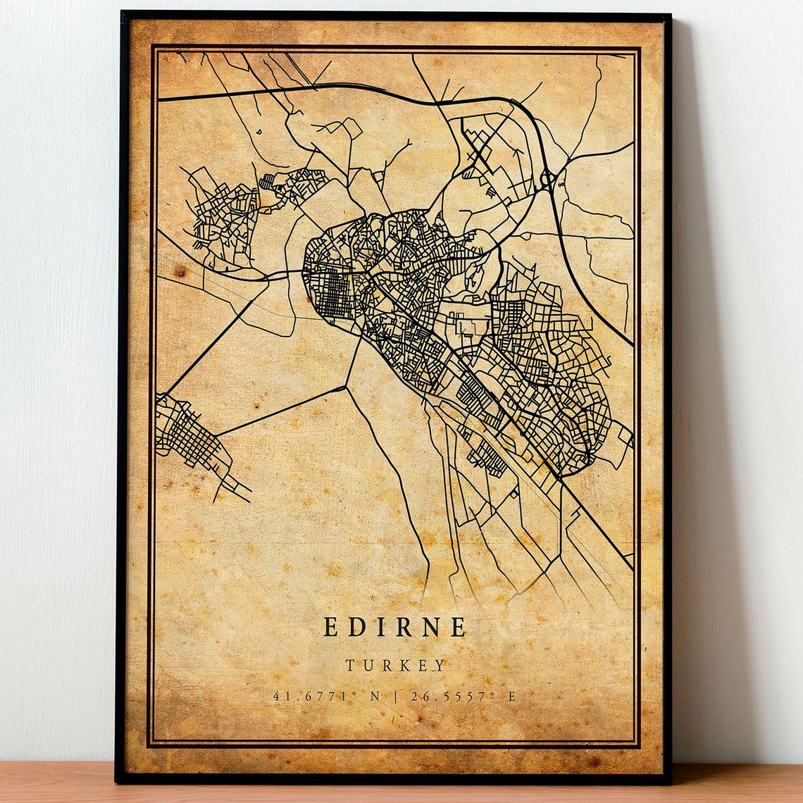 Edirne Turkey Vintage City Street Map Coordinates Antique Poster - Image 4