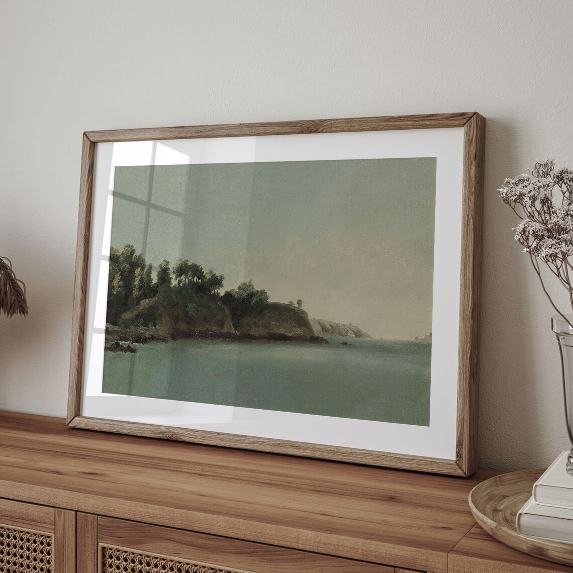 Calm Coastal Inlet with Wooded Cliffs Vintage Seascape Painting Poster - Image 4