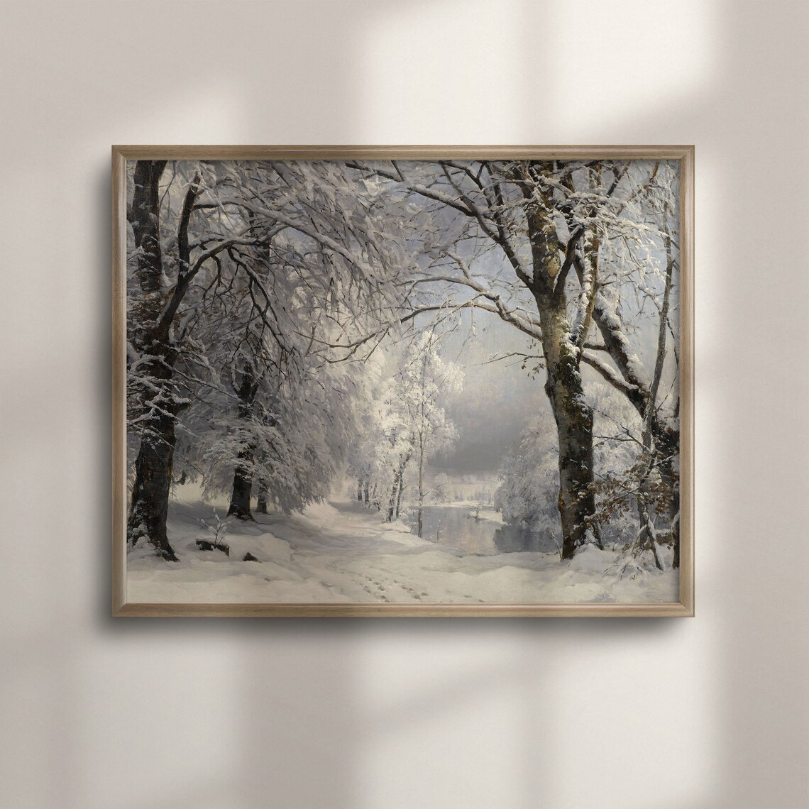 Vintage Winter Landscape Painting, Snowy Woods Art Print