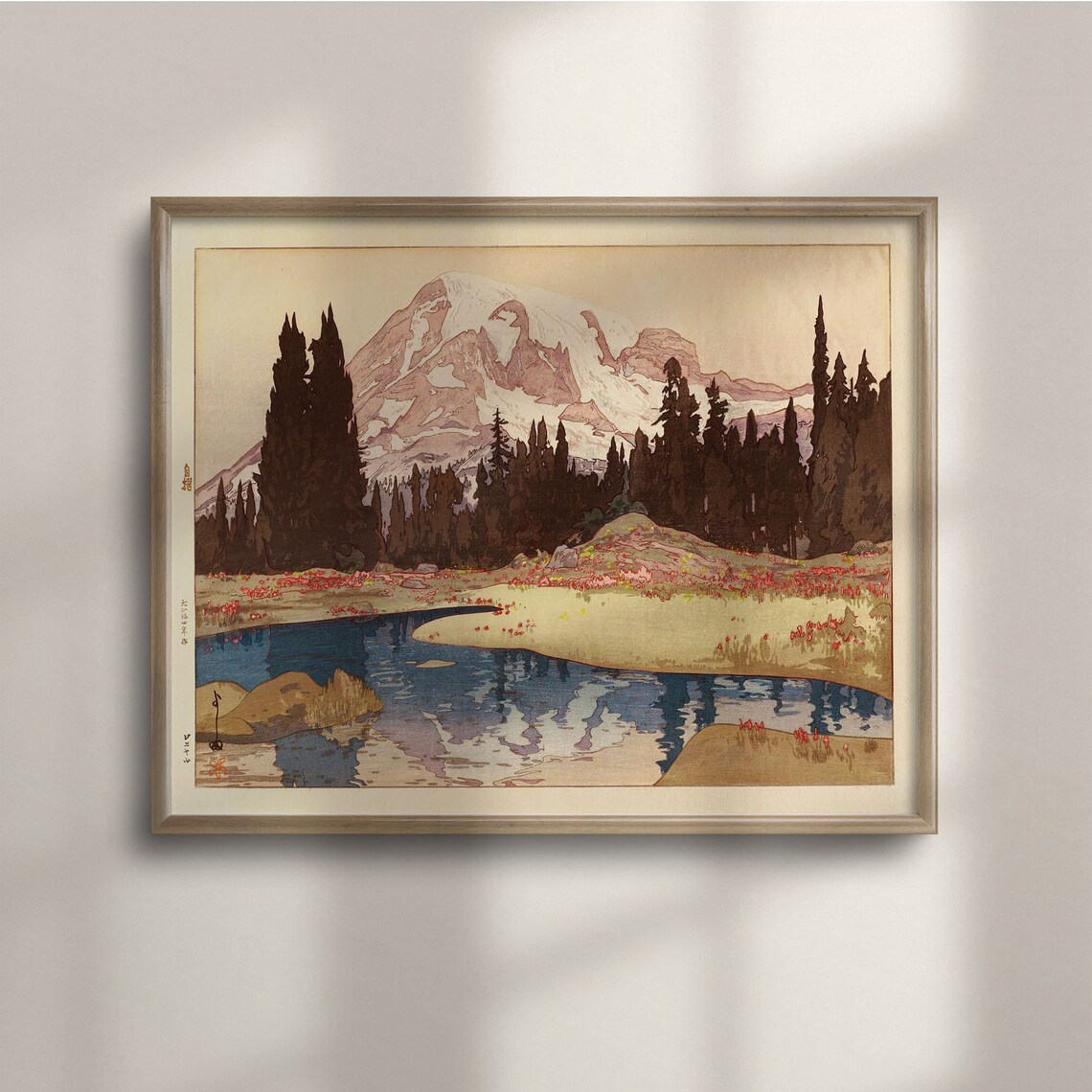 Mt Rainier Ukiyo-E Vintage Travel Poster, Japanese Art