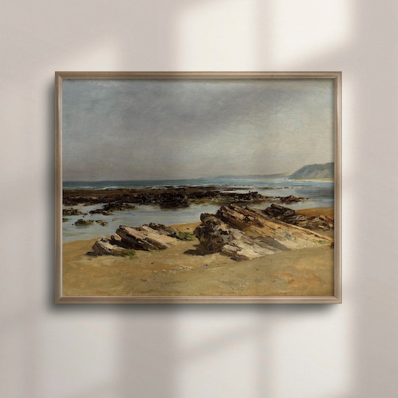 Antique Rocky Seaside Coast Vintage Coastal Landscape Painting Poster