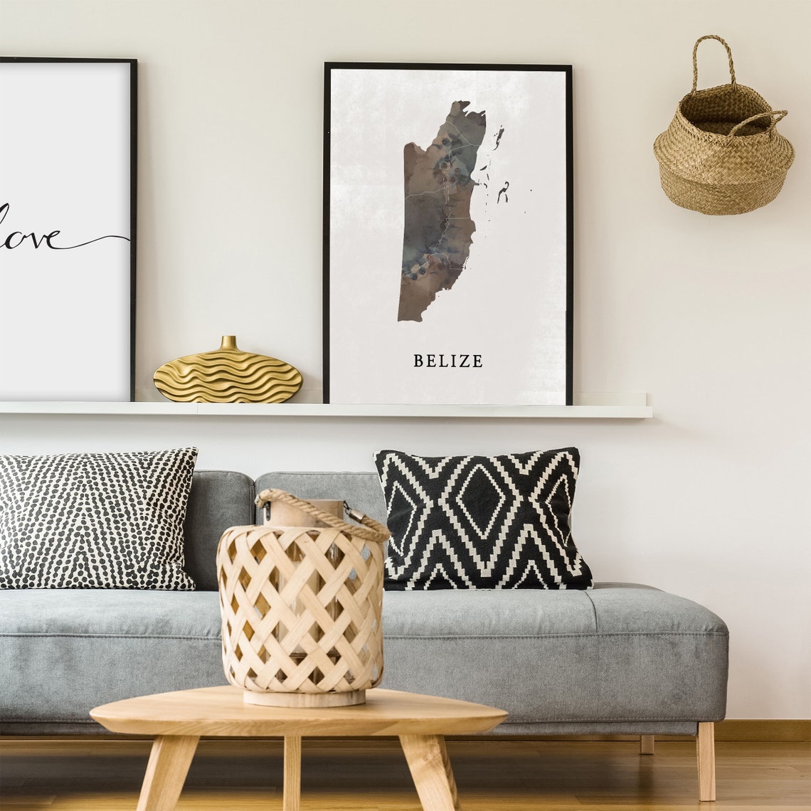 Belize Watercolor Country Silhouette Map Dark Earthy Tones Poster - Image 4