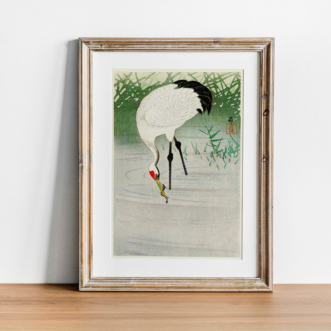 Crane Antique Space Painting Vintage Bird Poster