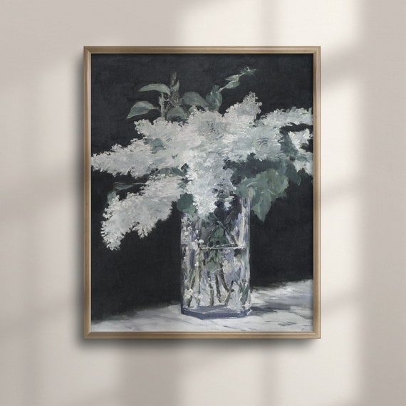 Vintage White Lilacs Floral Art Print, Farmhouse Decor