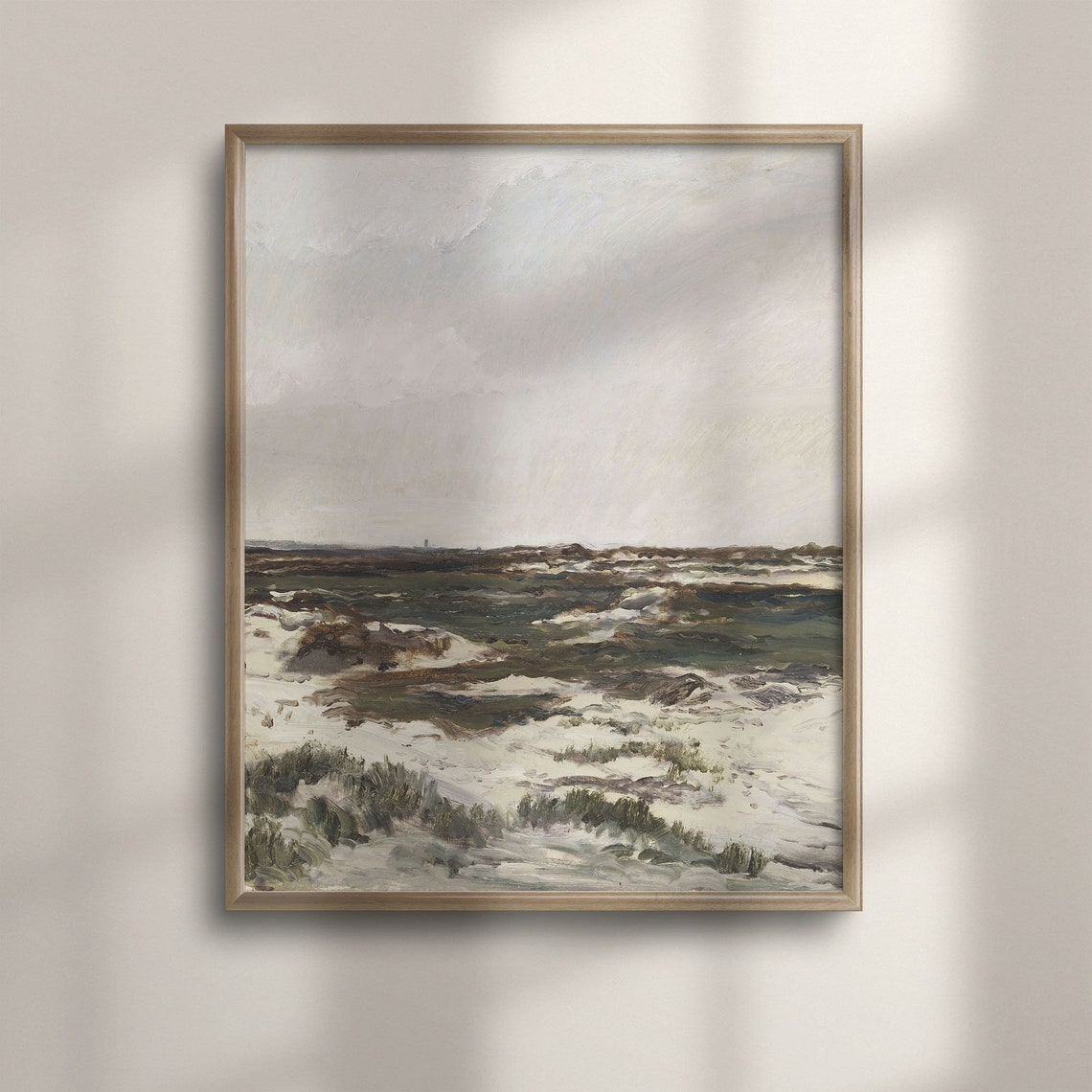 Coastal Farmhouse Art Vintage Landscape Oil Painting Beach Decor Moody Beach Wall Art Fine Art Wooded Pasture Poster C16 1135