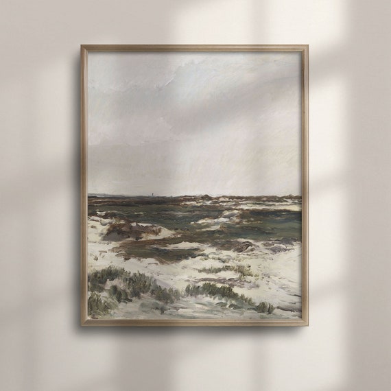 Coastal Farmhouse Art Vintage Landscape Oil Painting Beach Decor Moody Beach Wall Art Fine Art Wooded Pasture Poster C16 1135