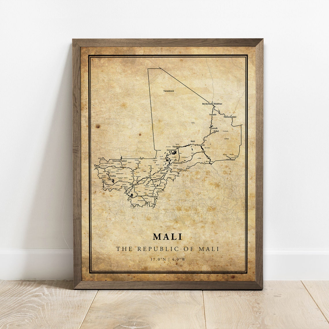 Mali Republic Vintage African Country Map Antique Parchment Poster