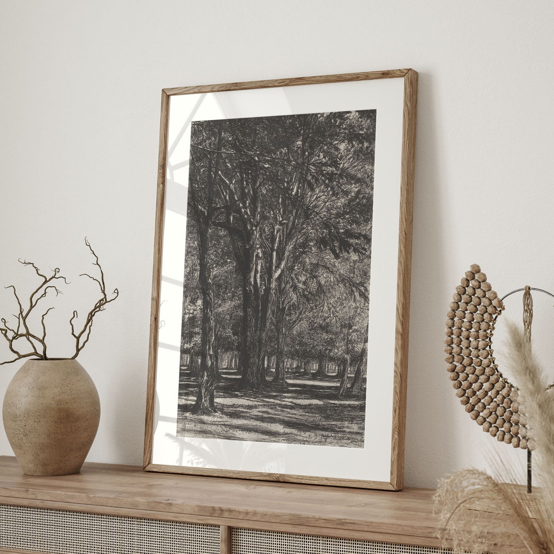 Antique Forest Trees Ink Sketch Rustic Woodland Drawing Art Poster - Image 4