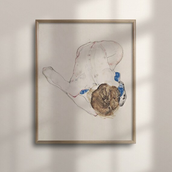 Egon Schiele Nude with Blue Stockings Reclining Figure Art Poster