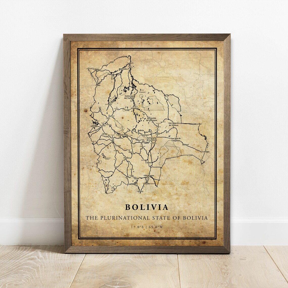Bolivia Vintage Country Map Poster Aged Paper Geography Wall Decor