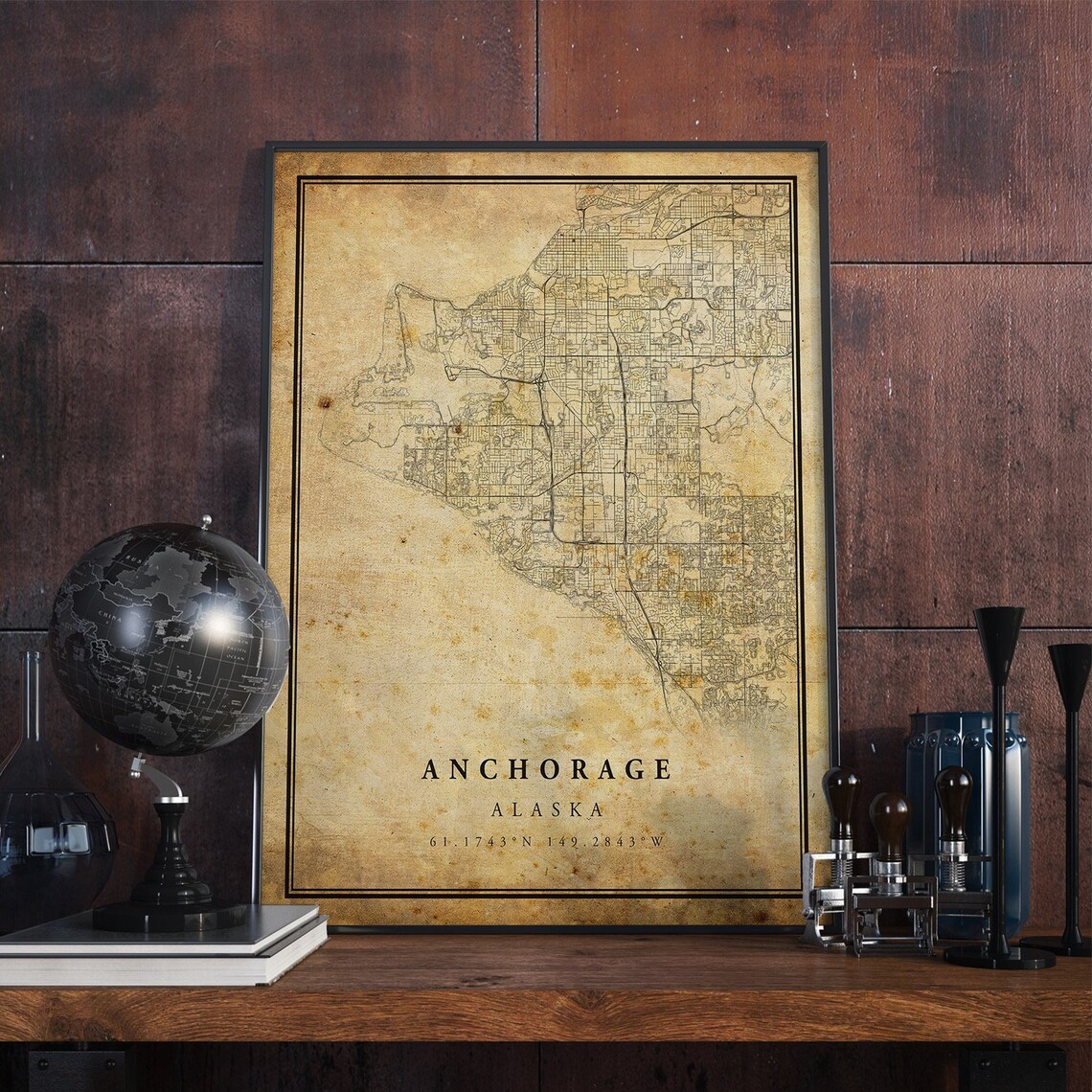 Anchorage Vintage Map Poster, Rustic Alaska Art Print