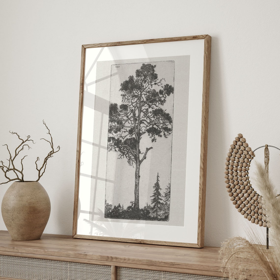 Antique Tall Pine Tree Forest Etching Botanical Sketch Print - Image 4