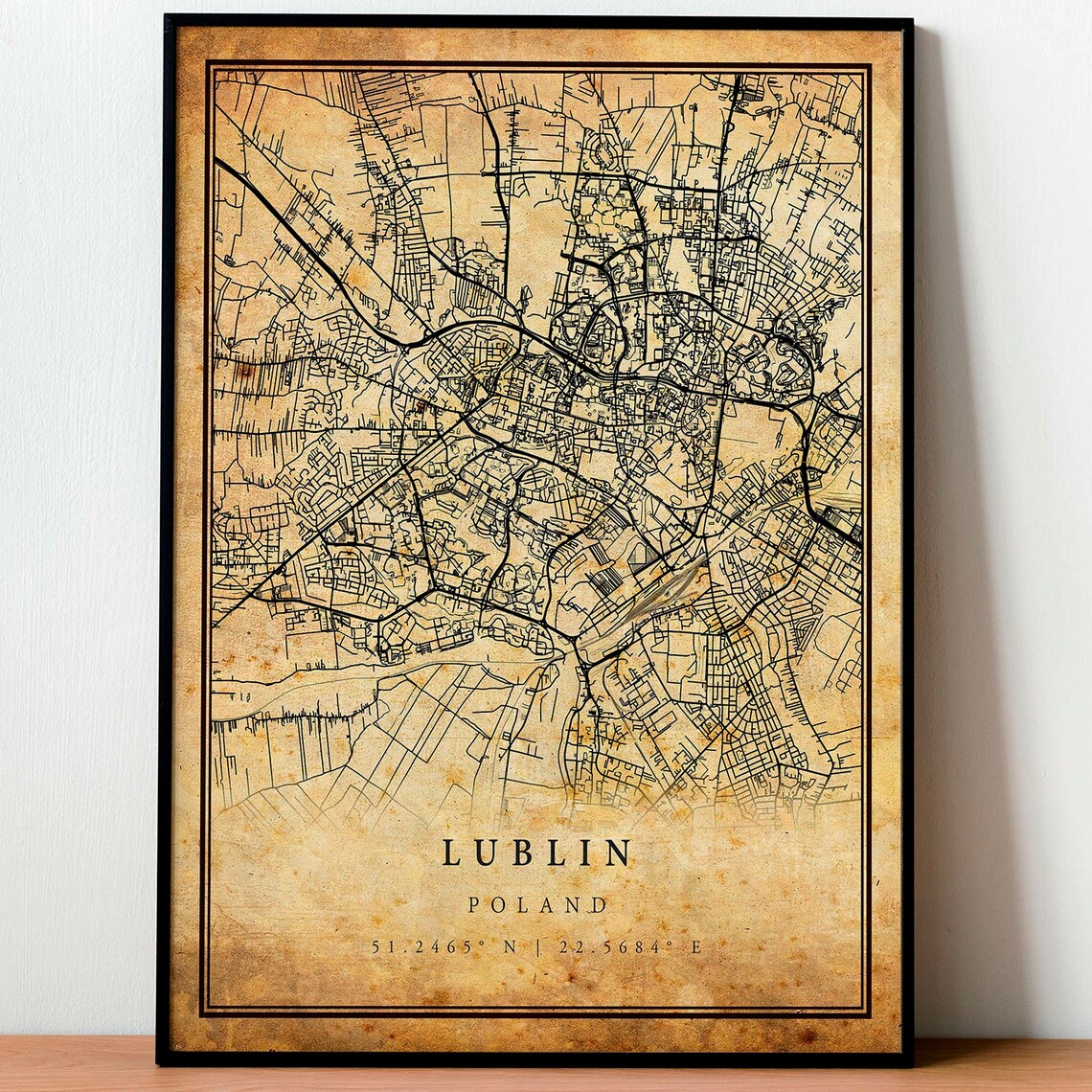 Lublin Poland Vintage Street Map Sepia Aged Paper Style Poster - Image 4