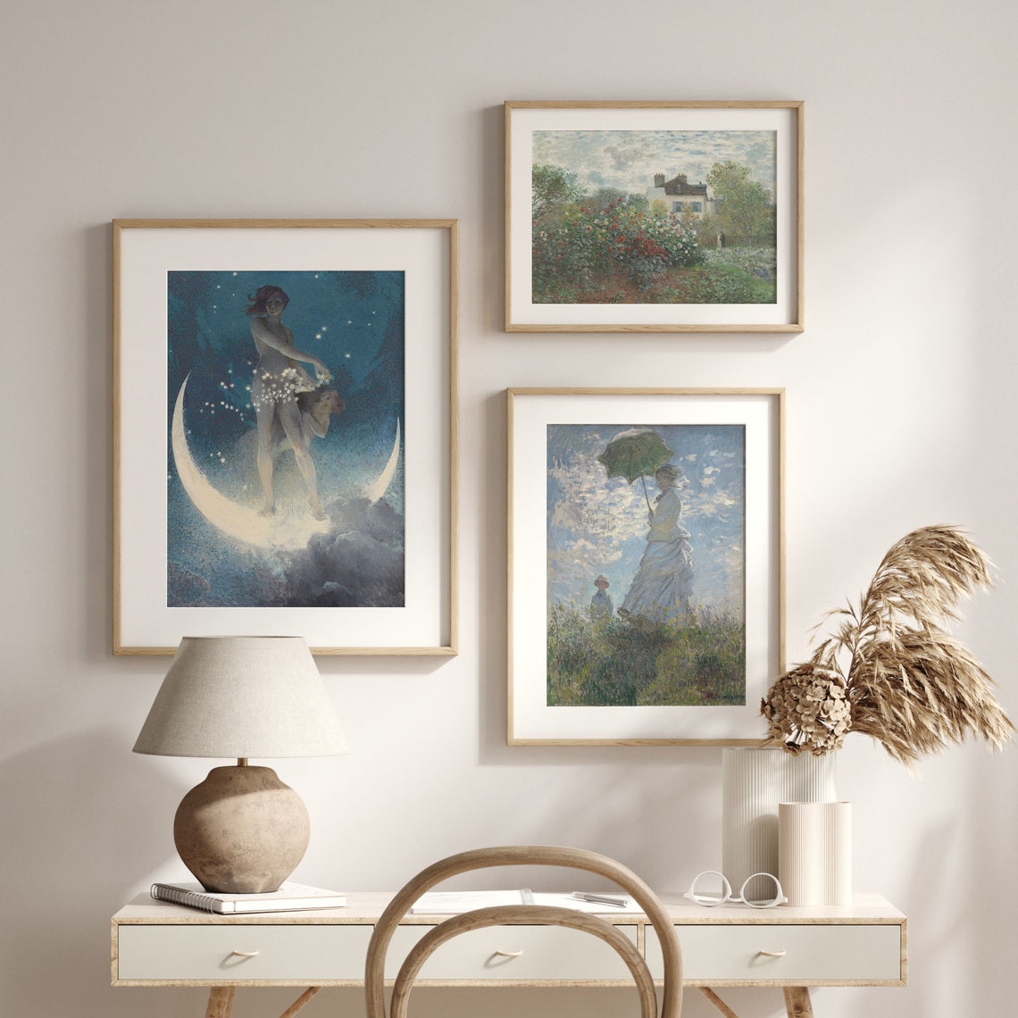 Ethereal Woman Scattering Stars On Crescent Moon Night Sky Art Poster - Image 2