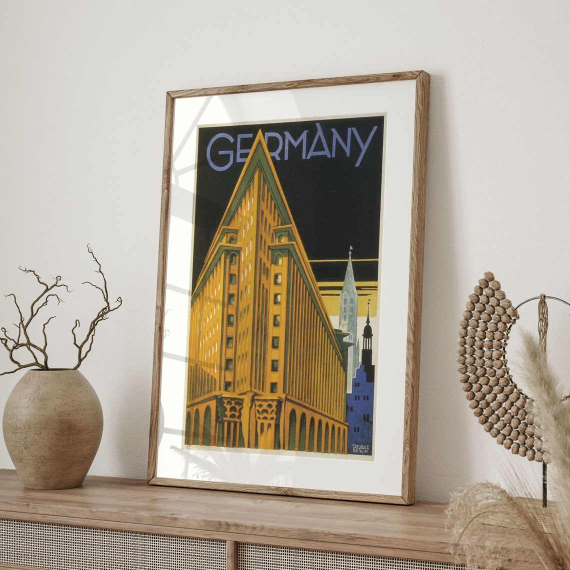 Vintage 1930 Germany Travel Poster Art Deco Skyscraper Night Scene - Image 4