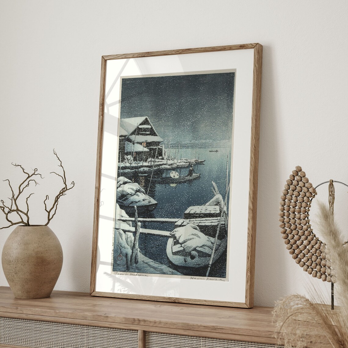 Kawase Hasui Snow in Mukojima, Ukiyo-E Art Print - Image 4