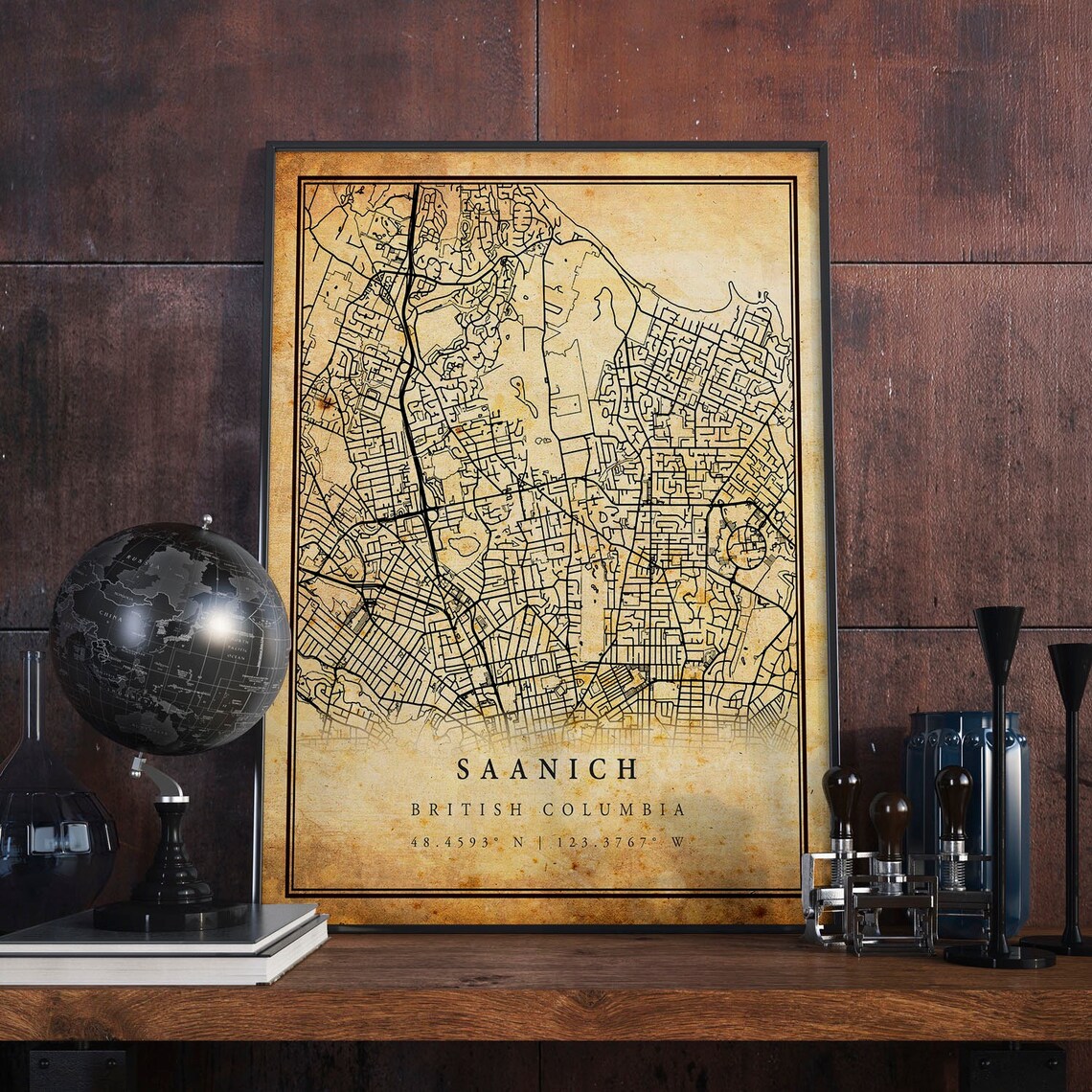 Saanich Vintage Map Poster, Rustic British Columbia