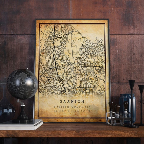 Saanich Vintage Map Poster, Rustic British Columbia