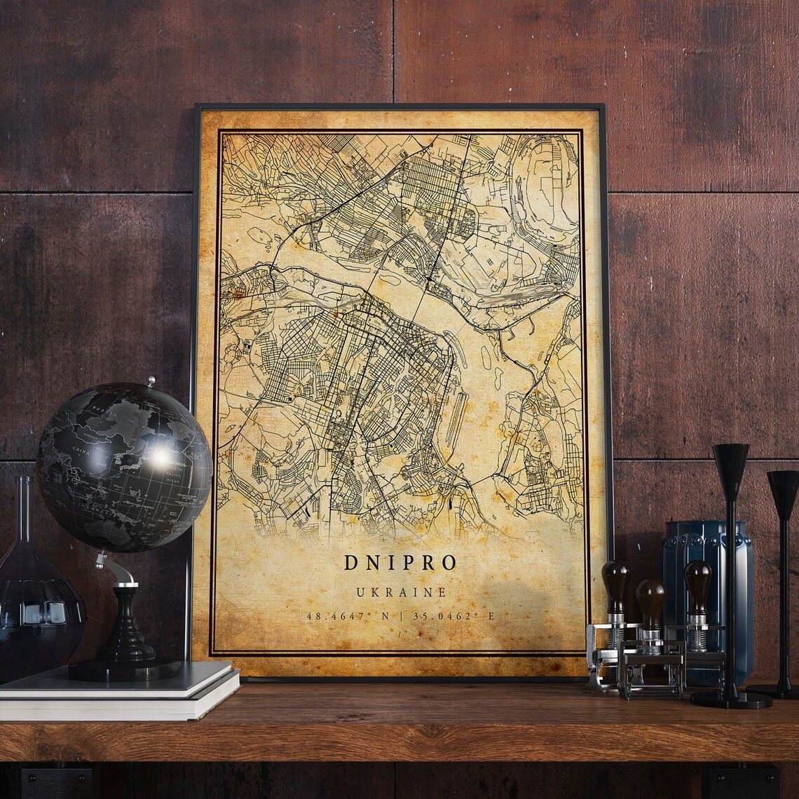 Dnipro Vintage Map Poster, Antique Rustic Travel Poster