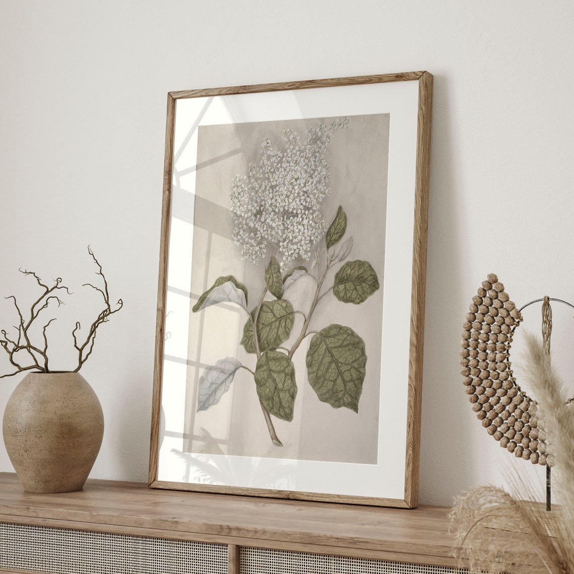 Antique Botanical Watercolor of White Blossoms on Branch Poster - Image 4