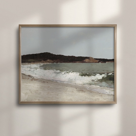 Muted Surf Beach Vintage Gray Coastal Seascape Painting Poster