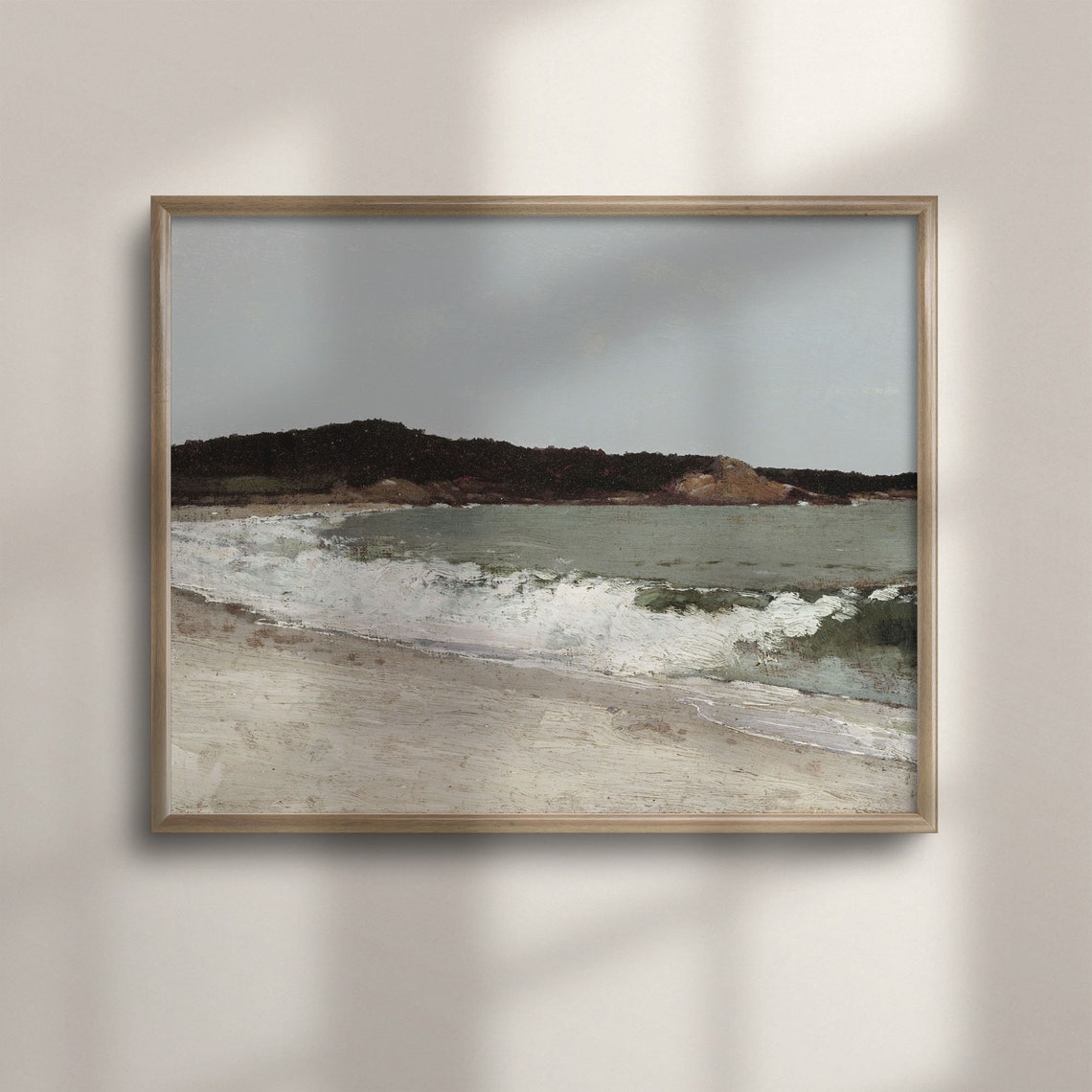 Muted Surf Beach Vintage Gray Coastal Seascape Painting Poster