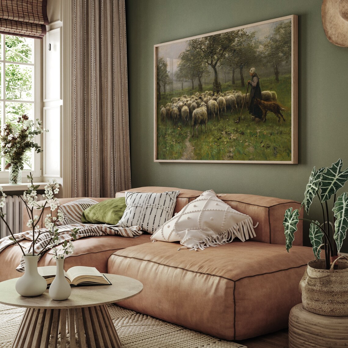 Vintage Sheep Landscape Art Print, Farmhouse Decor - Image 2