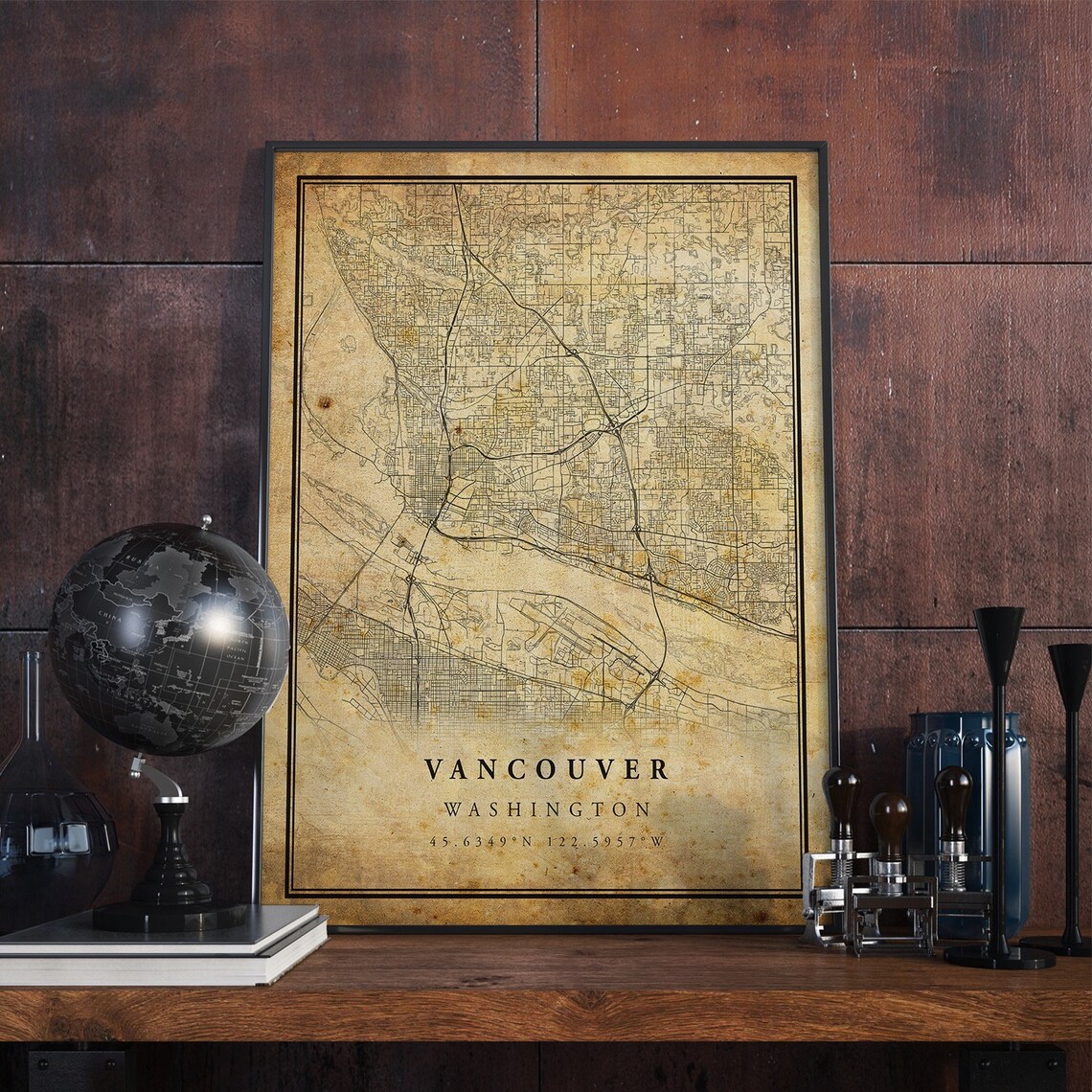Vancouver Washington Antique Street Map Vintage City Map Travel Poster