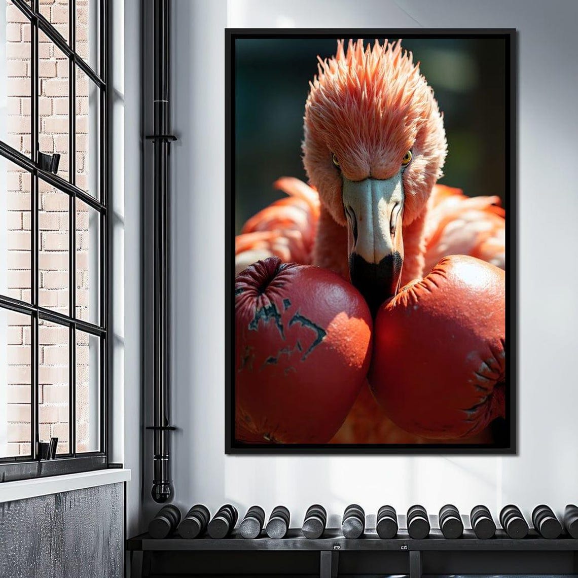Flamingo Boxer Wearing Red Boxing Gloves Ready to Fight Poster