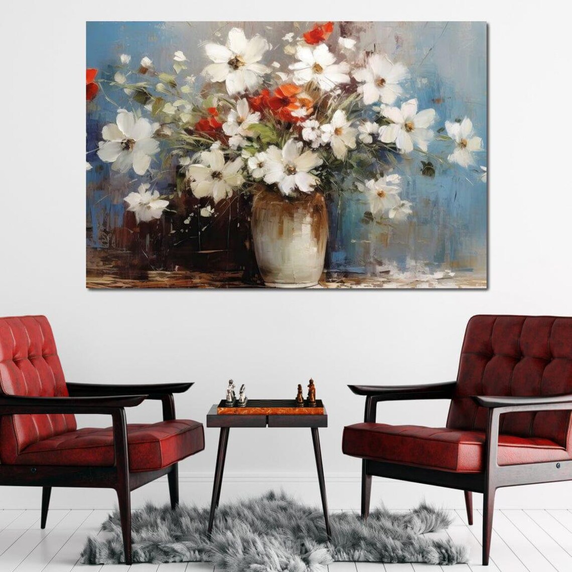 Vintage Daisy Poppy Bouquet Glass Vase Classic Floral Art Poster - Image 2