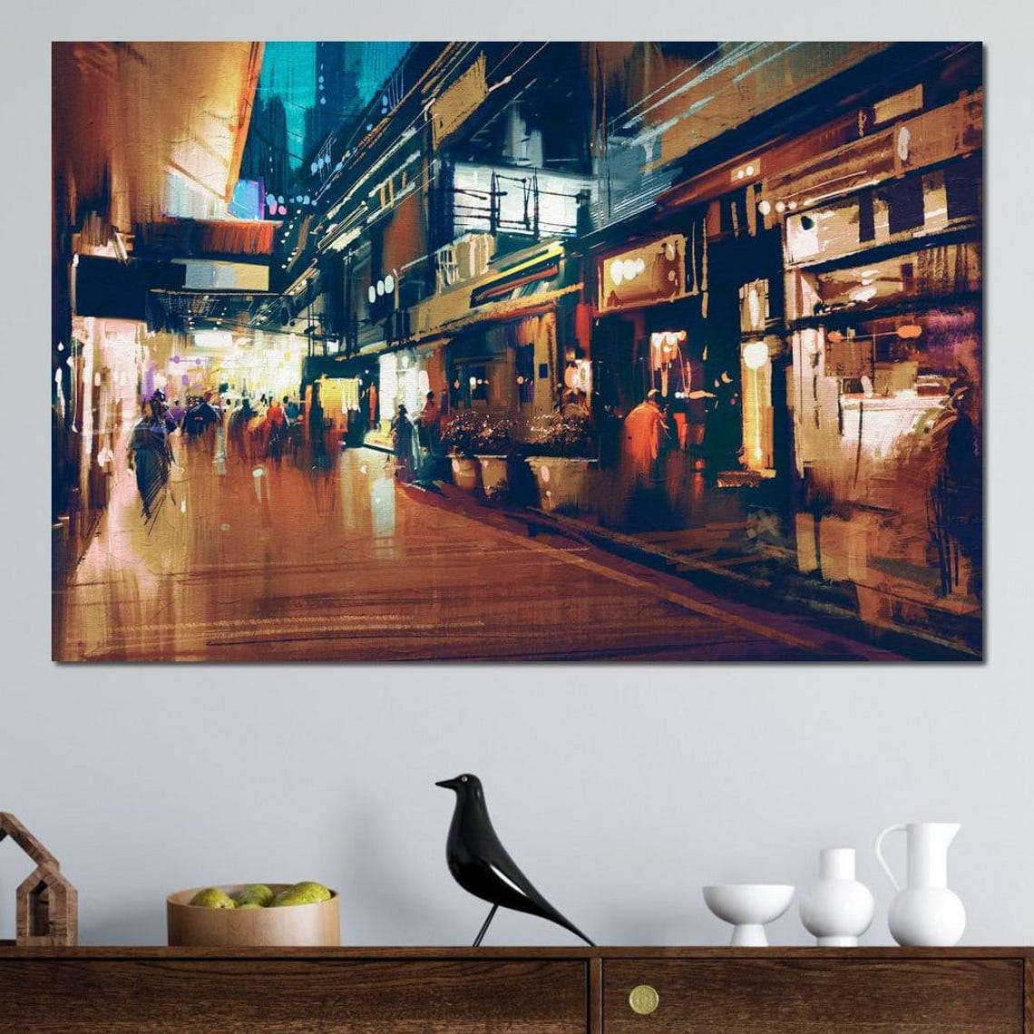 City Market Urban Art Night Market Vibrant Chaos Modern Wall Art City Scene Street Life Shopping District By Nichecanvas - Image 4
