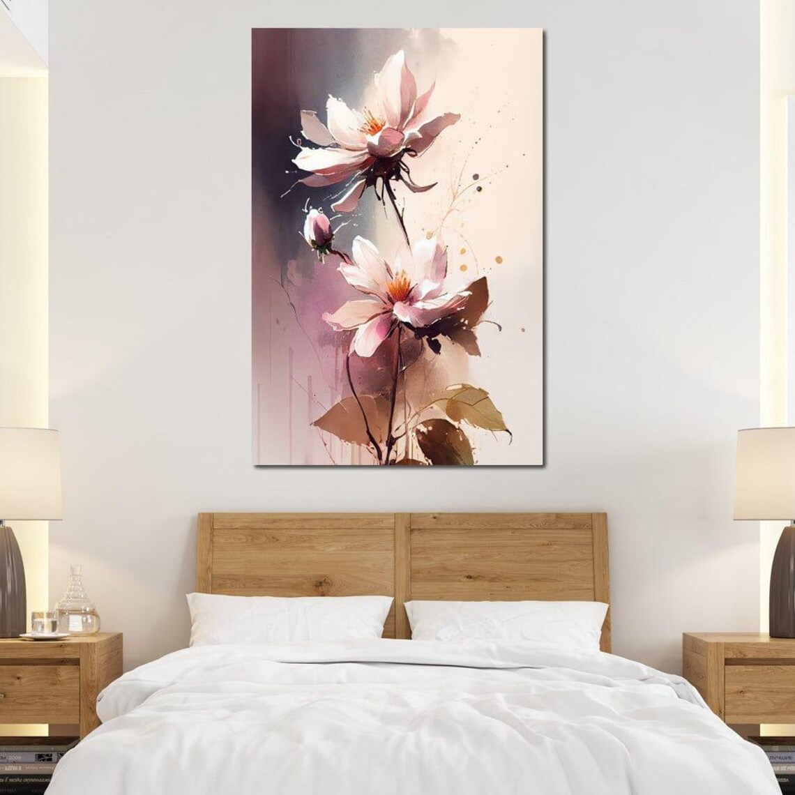 Elegant White Blossom Watercolor Botanical Tall Stem Wall Art Poster - Image 2