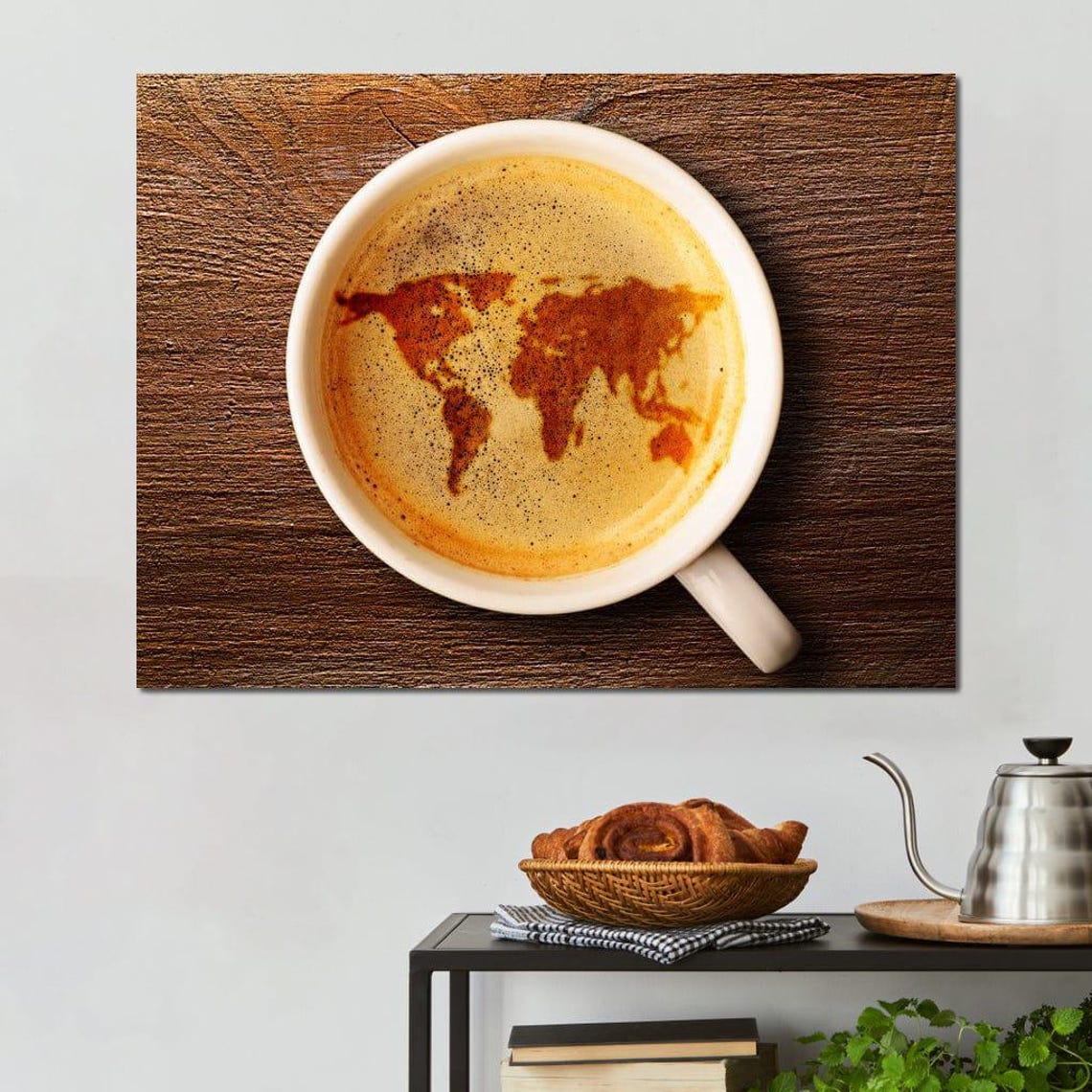 World Map Latte Art Coffee Cup Top View Kitchen Cafe Decor Wall Poster - Image 4