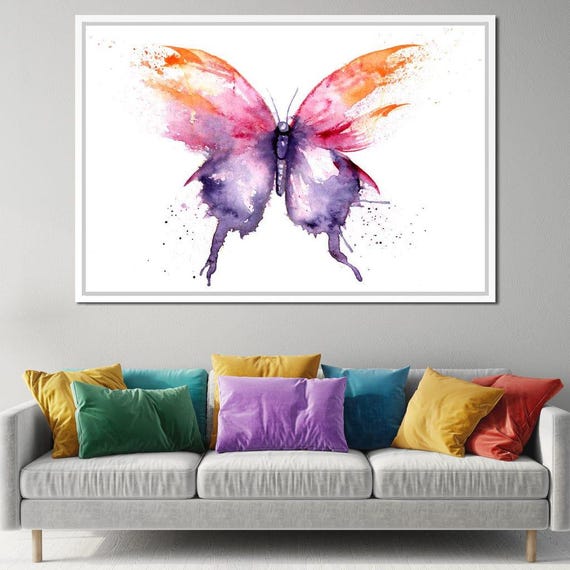Watercolor Tricolor Butterfly Modern Wall Art Colorful Home Decor Abstract Painting Whimsical Butterfly Art By Nichecanvas