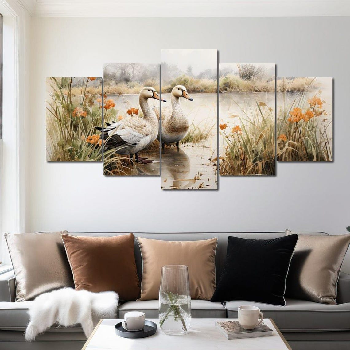 Two Geese Misty Pond Watercolor Tranquil Nature Wildlife Poster - Image 4