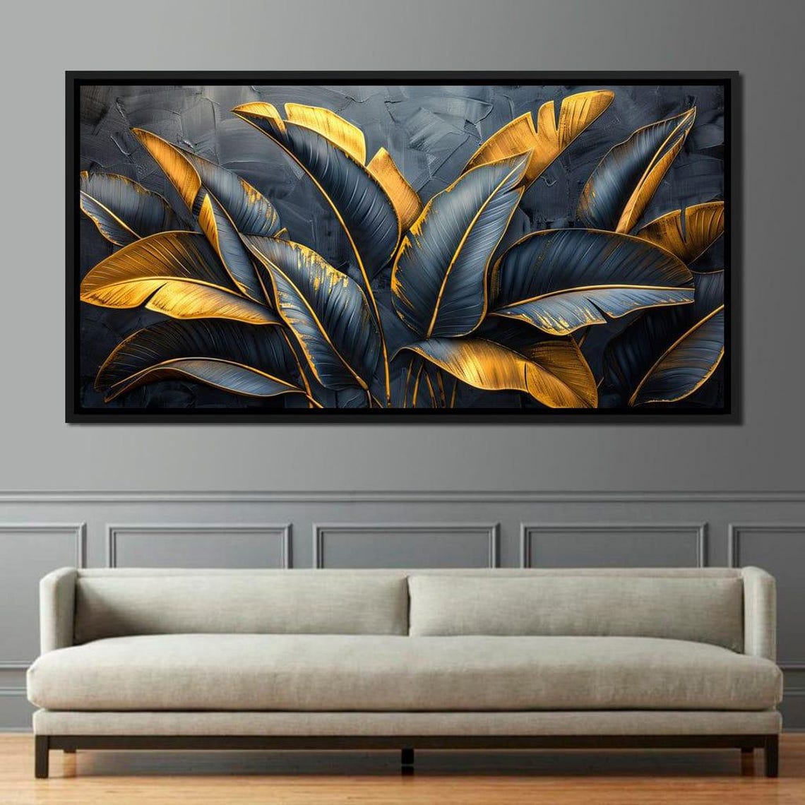 Black Gold Tropical Banana Leaves Luxe Dark Botanical Wall Poster - Image 2