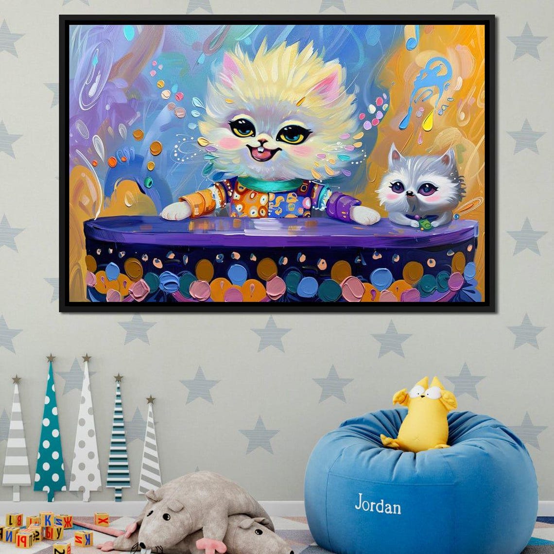 Cute Cartoon Cats Color Burst Playful Kids Room Art Kitty Wall Art - Image 3