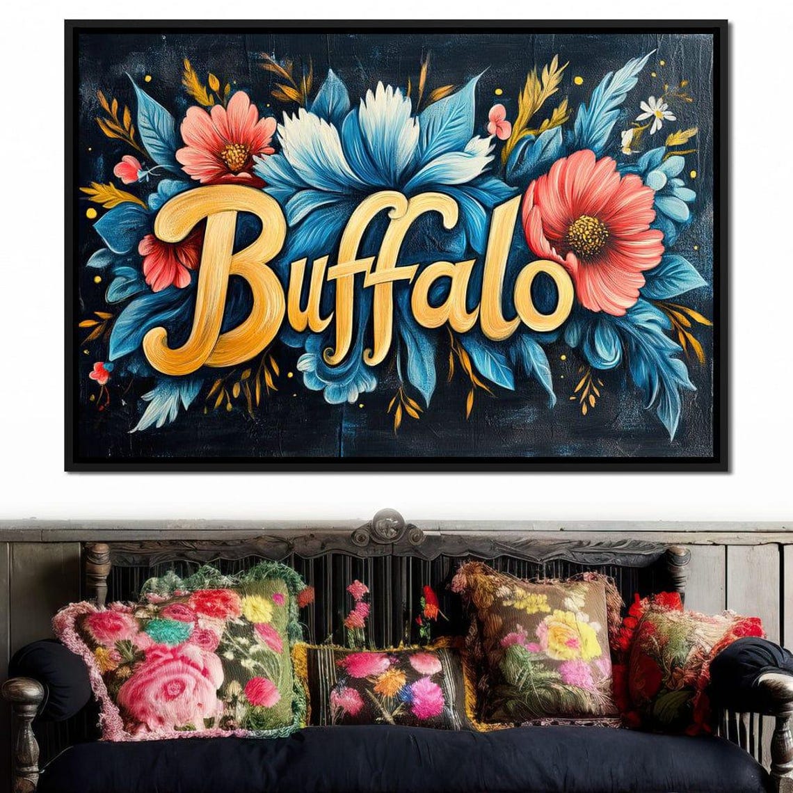 Buffalo Gold Script Blue Coral Floral Botanical Typography Art Poster - Image 2