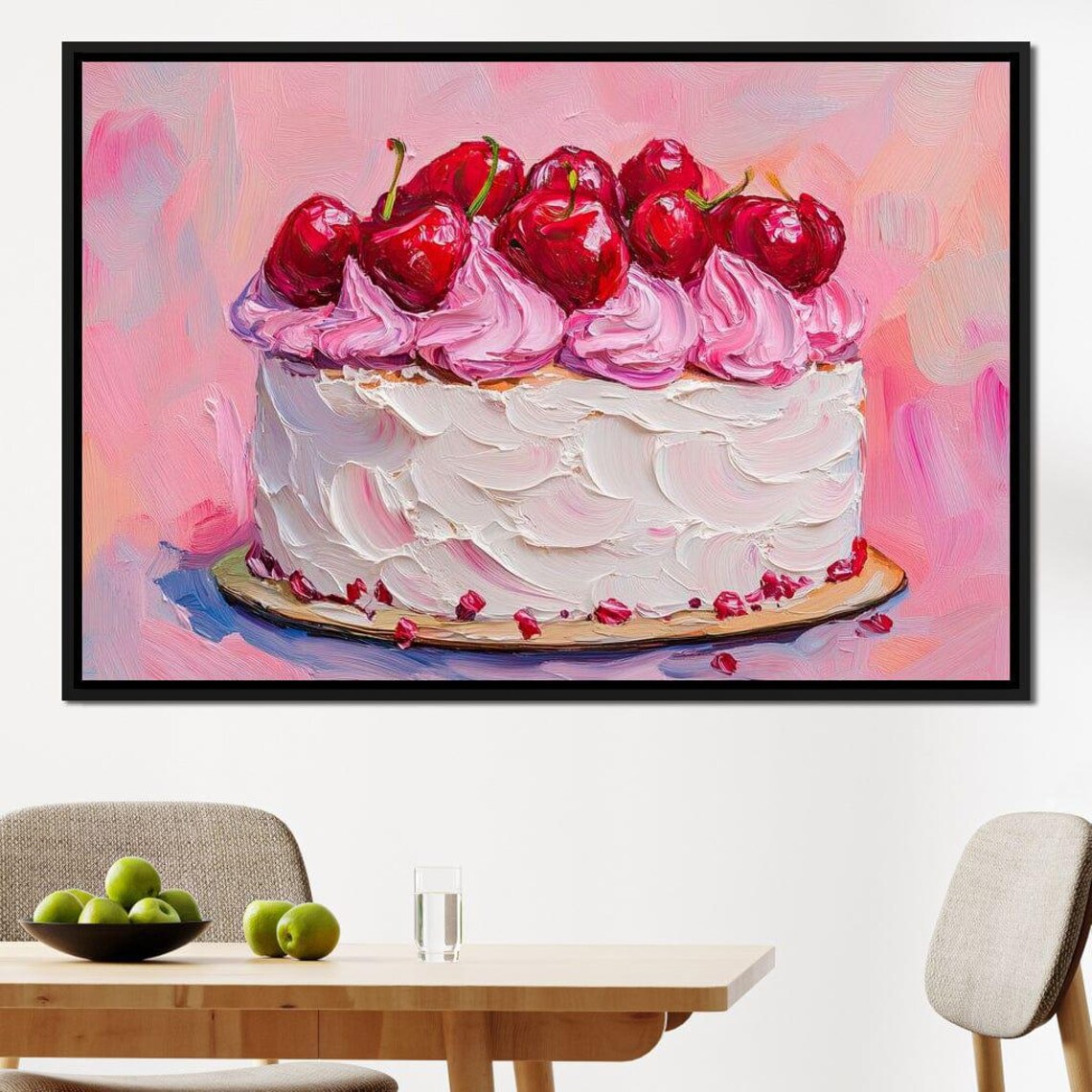 Cherry Cake Pink Cream Impasto Oil Painting Sweet Dessert Decor Poster - Image 3