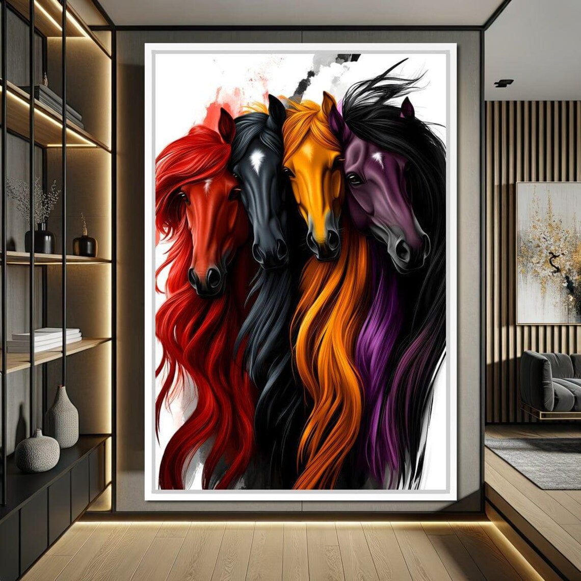 Equestrian Quartet Harmony, Modern Home Decor - Image 2