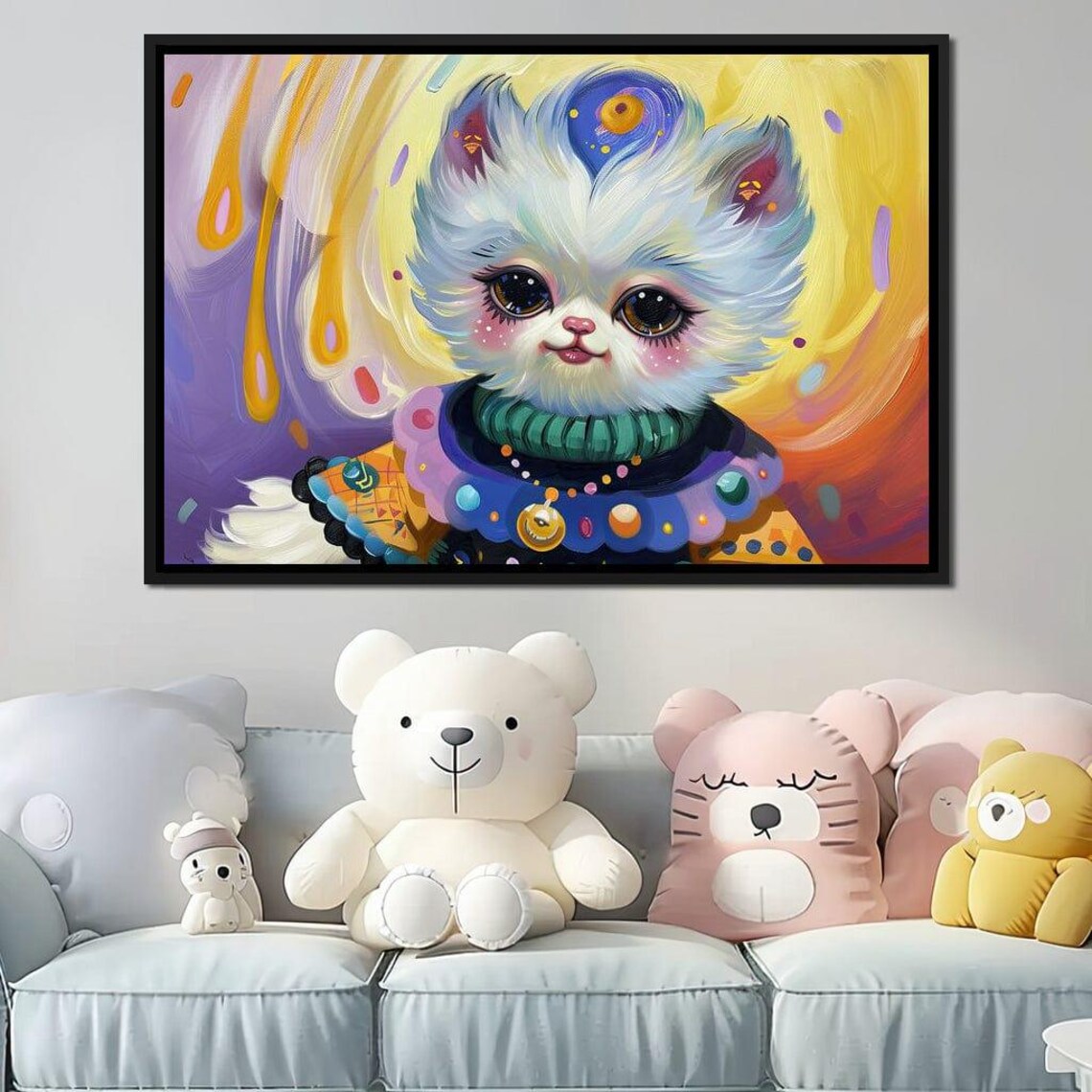 Whimsical Fantasy Cat Big Eyes Pastel Colorful Kids Room Animal Wall Poster - Image 4