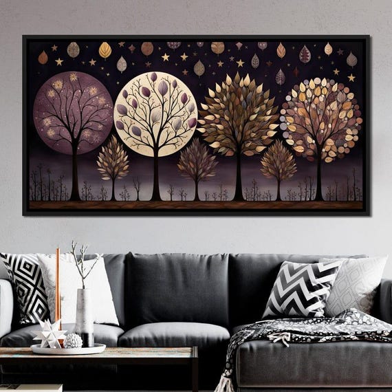 Violet Forest Autumn Trees, Botanical Art Print