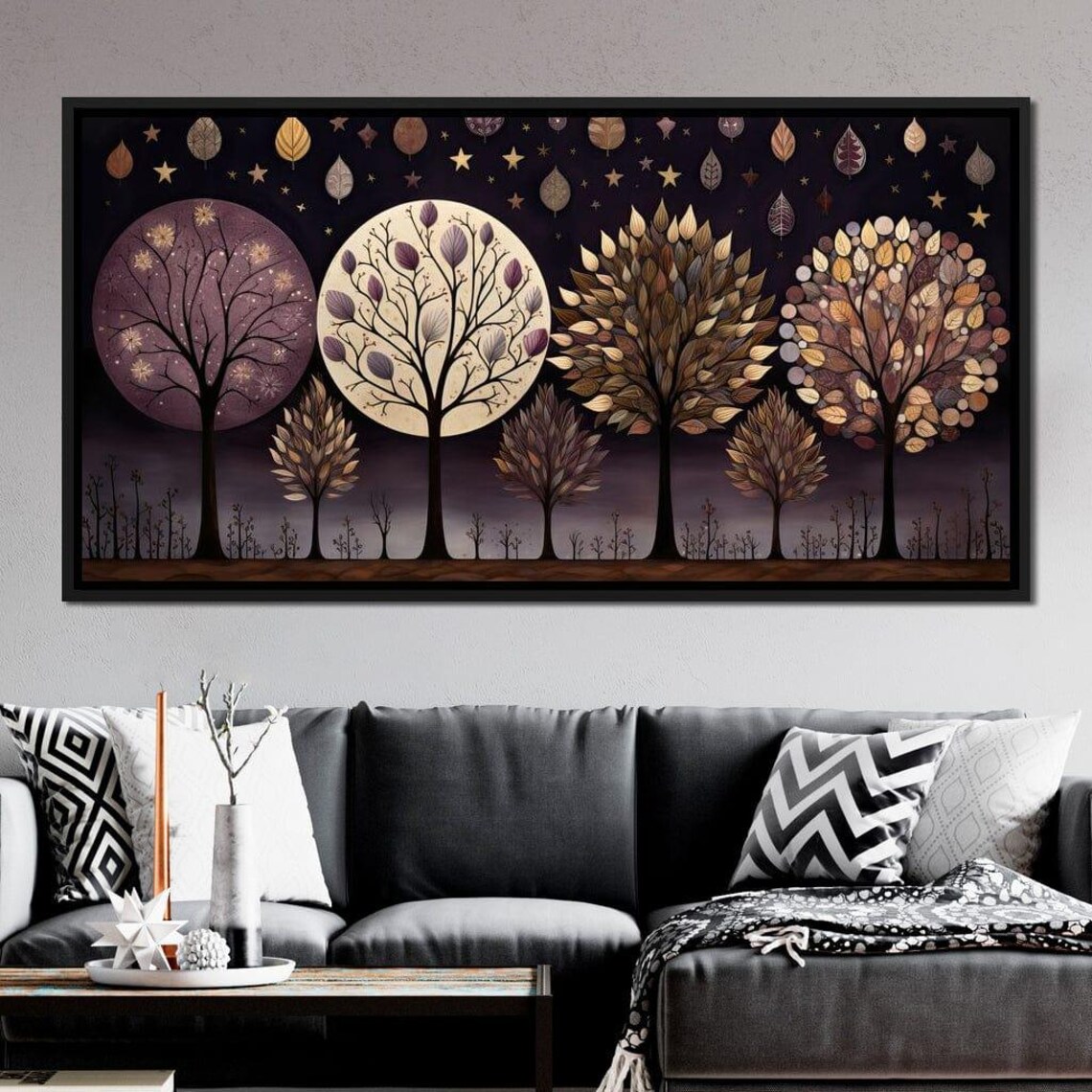 Violet Forest Autumn Trees, Botanical Art Print