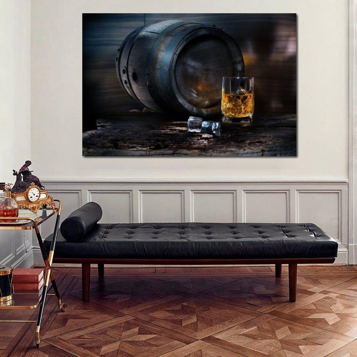 Whiskey Barrel Aged Oak Cask Glass On Rocks Moody Home Bar Wall Art Poster - Image 3