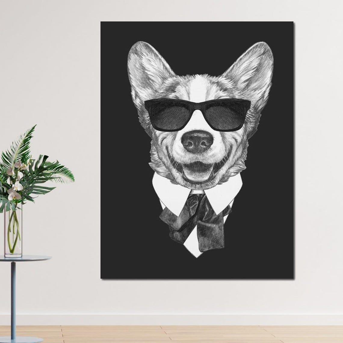 Cool Corgi Dog Sunglasses Bow Tie Black White Funny Animal Poster - Image 3