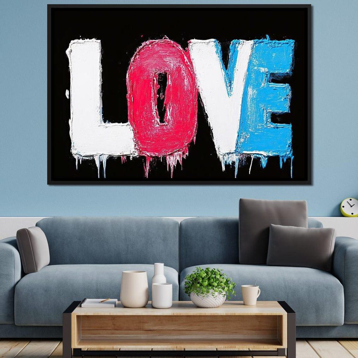 LOVE Graffiti Letters Dripping Paint Red White Blue Typography Poster - Image 4
