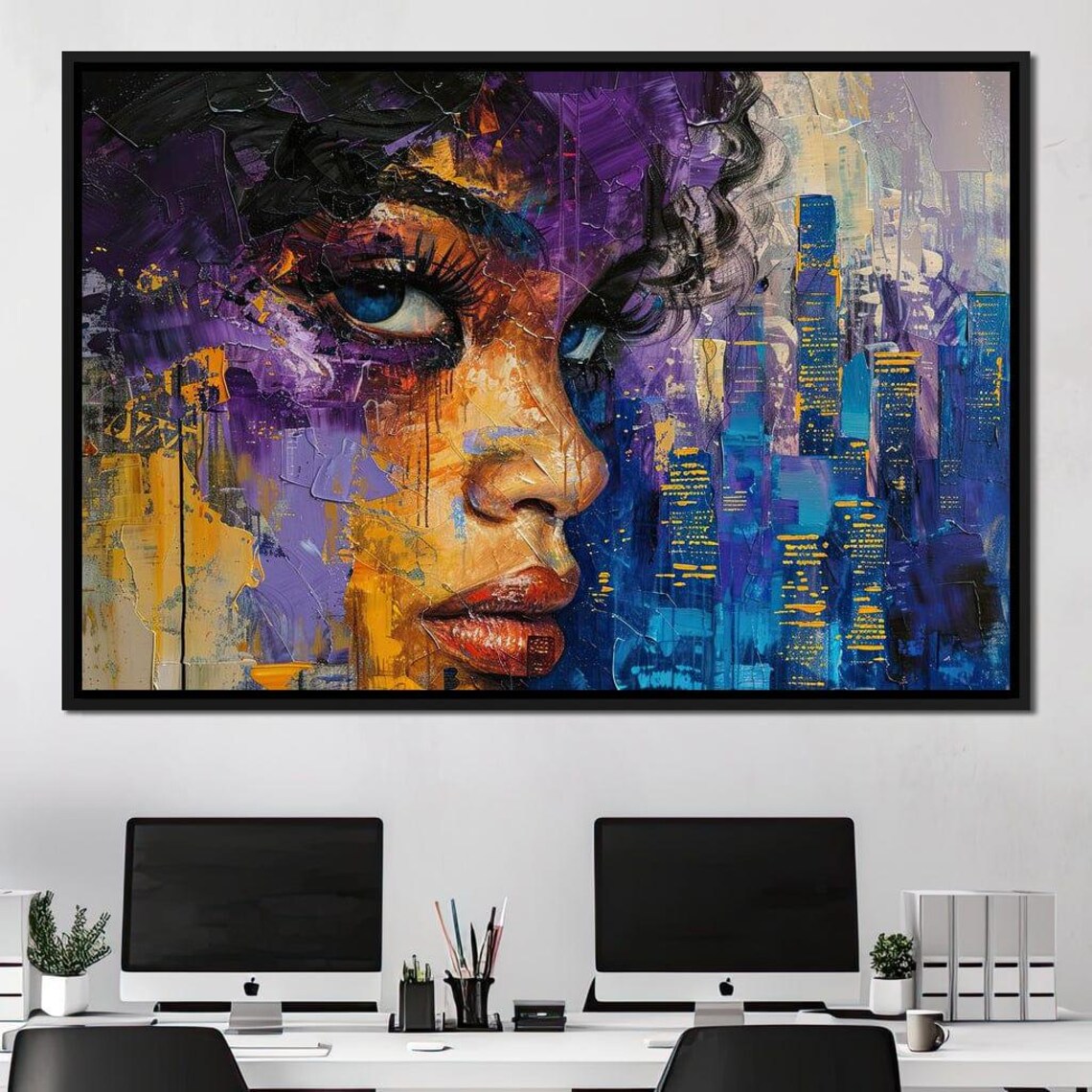 Purple City Night Skyline Woman Abstract Portrait Wall Art Poster - Image 4