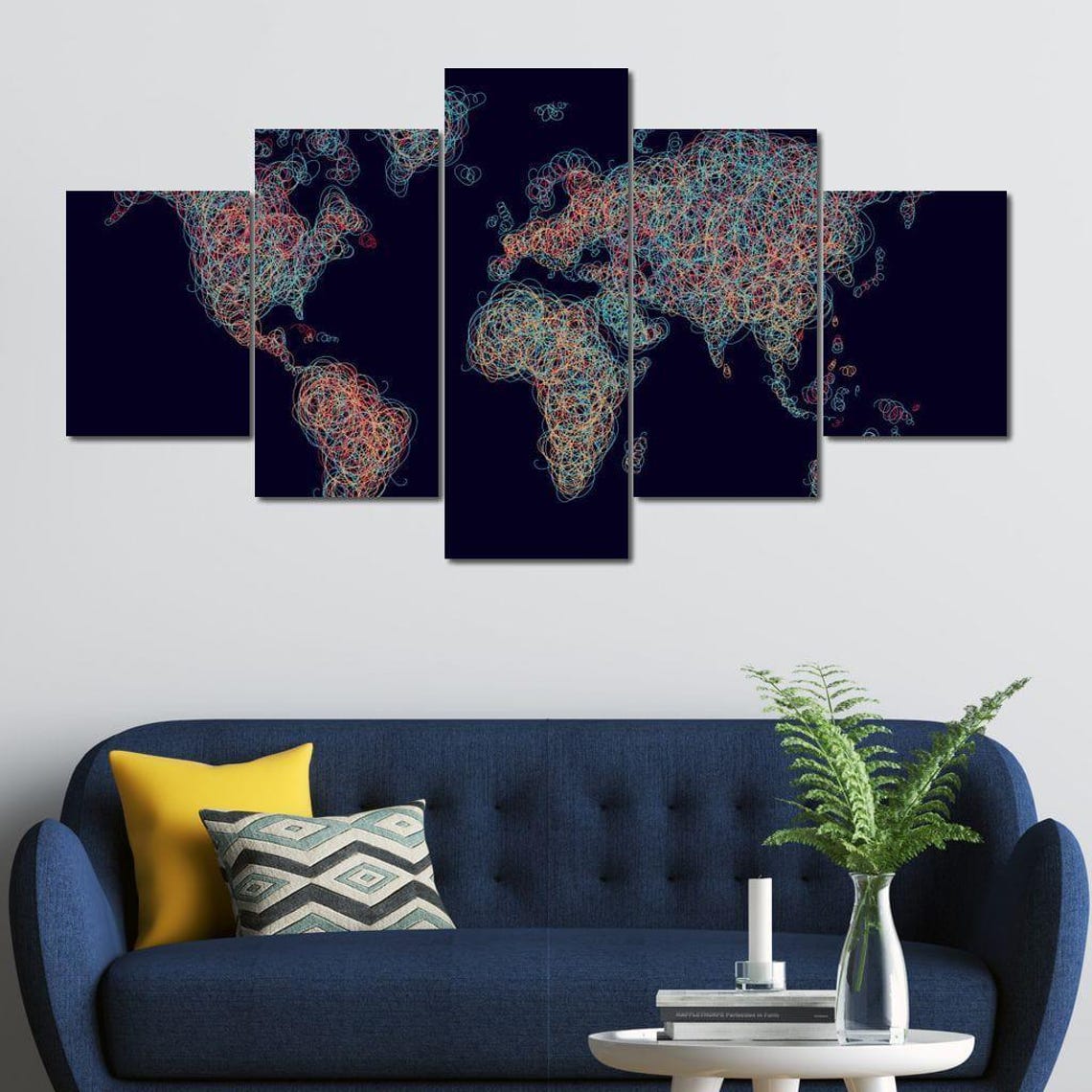 World Map Circles Abstract Map Art Geometric Wall Art Modern Home Decor Multi Panel World Map By Nichecanvas - Image 4