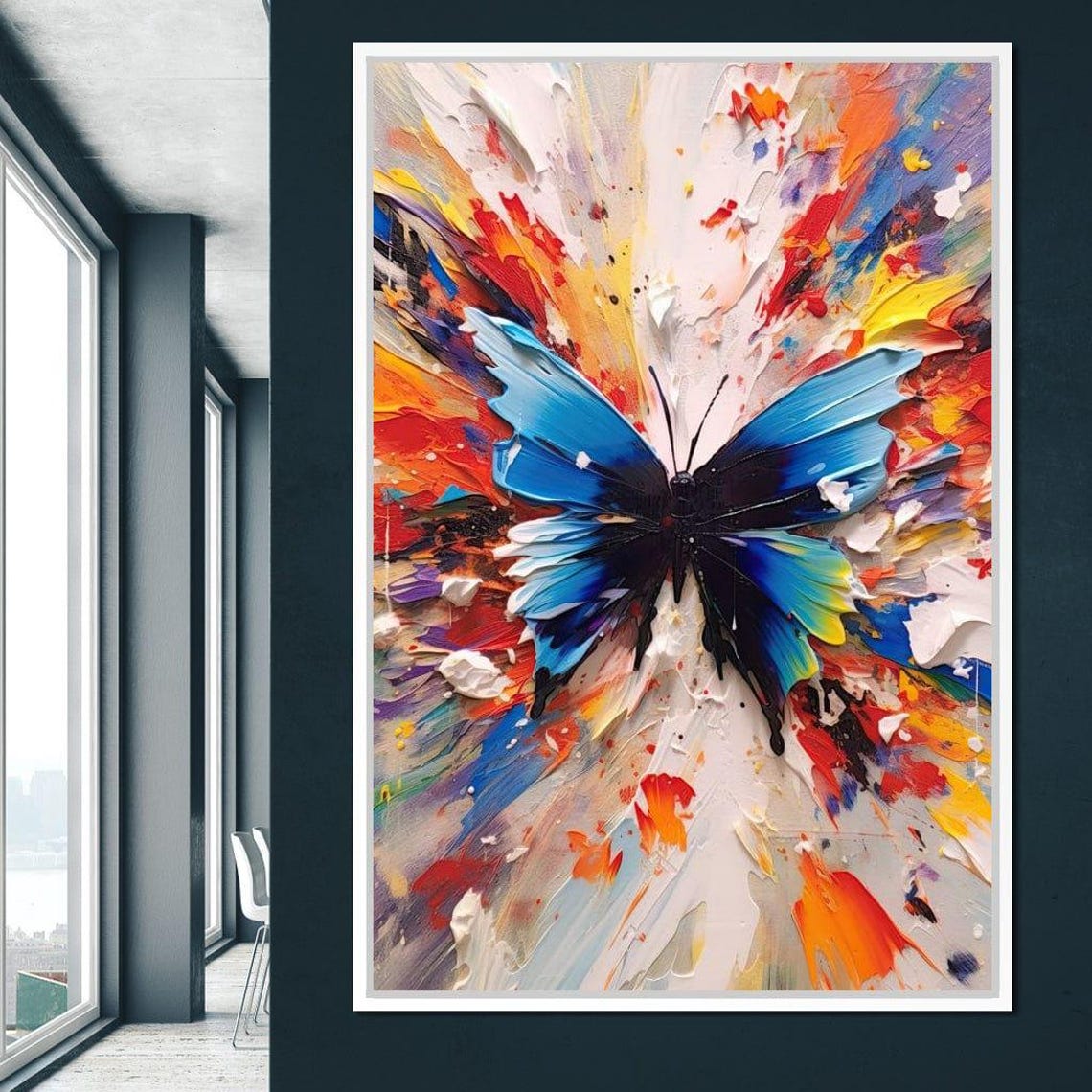 Blue Morpho Butterfly Vivid Colorful Abstract Splash Artwork Poster - Image 2