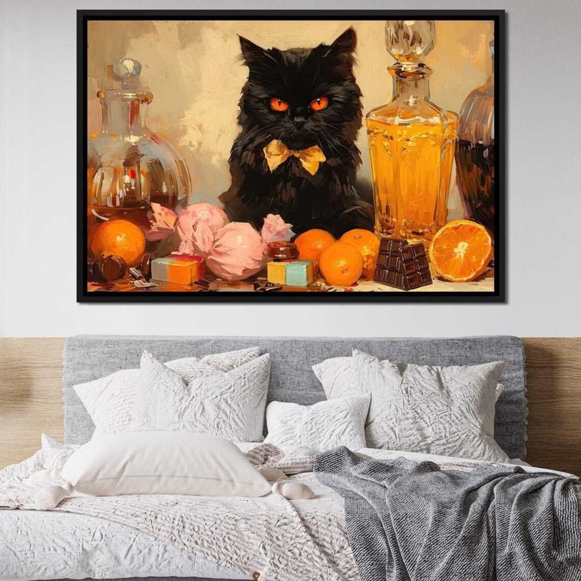 Black Cat With Gold Bow Tie Feast Of Oranges And Sweets Art Poster - Image 4